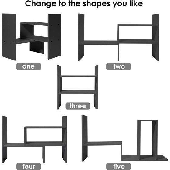 Boekenkast klein bureau-organizer, boekenkast, boekenkast van hout, verstelbaar boekenkast, uittrekbaar staand rek voor kantoorbenodigdheden, wooncultuur en keuken, zwart