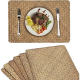 Set van 6 natuurlijk zeegras rotan placemats, geweven tafelmat, koffiepad voor eettafel en keuken, rechthoekig, 17 x 11,8 inch (koffie)