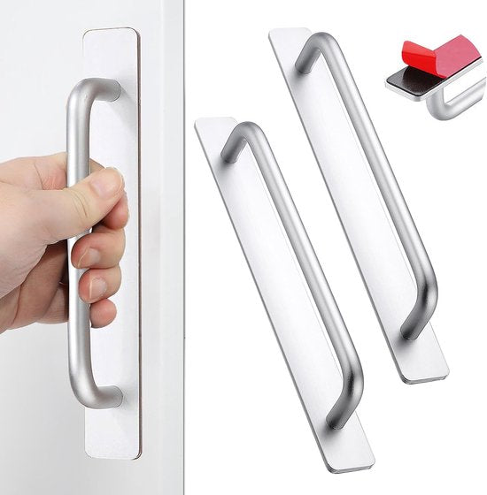 2 stuks zelfklevende meubelgrepen, aluminium kastgrepen, ladegrepen, deurgrepen, zonder boren, handgreep voor kledingkast, keuken, schuifdeur, balkondeur, 212 mm, zilver