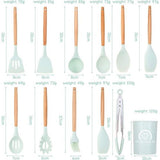 Siliconen kookgerei 33 stuks, hittebestendige keukenset met houten handvatten, spatel, eenvoudig te reinigen kookgerei met antiaanbaklaag. Geschikt voor keuken beginners en professionals (groot)