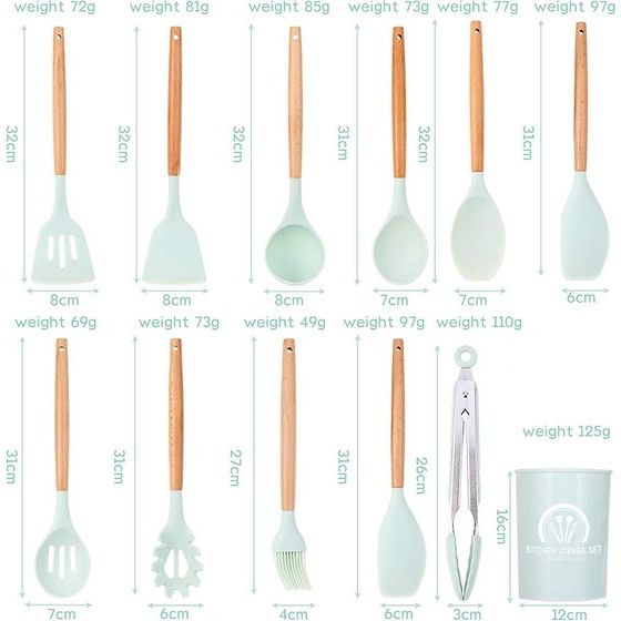 Siliconen kookgerei 33 stuks, hittebestendige keukenset met houten handvatten, spatel, eenvoudig te reinigen kookgerei met antiaanbaklaag. Geschikt voor keuken beginners en professionals (groot)