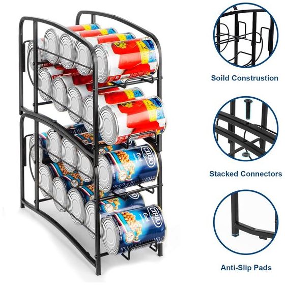 koelkastorganizer, set van 2, voor drankblikjes, bier, conserven, koelkastorganizer voor 24 blikjes van 330 ml, zwart