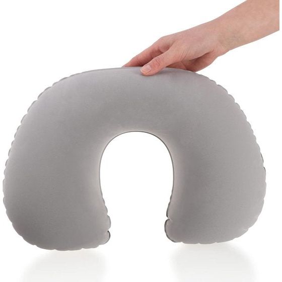 2 x Inflatable Neck Support Pillow, Practical Neck Pillow for Inflating, Ideal Travel Pillow for on the Go (Round, Pack of 2, Grey)