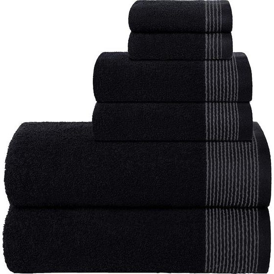 Ultra Zacht Set van 6 katoenen handdoeken, inclusief 2 extra grote badhanddoeken van 70 x 140 cm, 2 handdoeken van 40 x 60 cm en 2 washandjes van 30 x 30 cm, zwart.