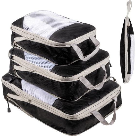 Kofferorganizer Packing Cubes Compressie Kofferorganizer Set Waterdichte kofferorganizer Verpakkingstassen voor koffers Reisbenodigdheden Uitbreidbare reispakketorganizer voor handbagage, Zwart,