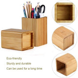 Bamboe pennenhouder, houten pennenkoker, bureau-organizer, voor kantoor, bureau, school, het perfecte kantooraccessoire en cadeau (vierkant)