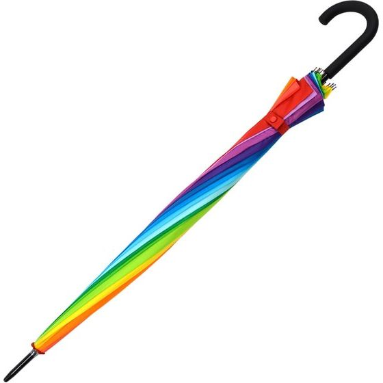 Paraplu XXL Regenboog 129 cm Glasvezel, licht, kleurrijk, groot, Regenboog - ronde haak handvat, paraplu xxl