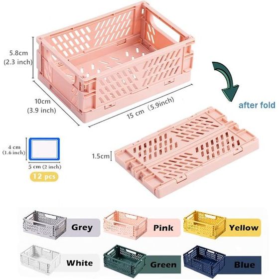 Klapdoos, 6 stuks klapkisten, opbergmanden, draagbare opbergdozen, kleurrijke opbergdoos, geschikt voor keuken, badkamer, kantoor, slaapkamer, klaslokaal (15 x 10 x 5,8 cm)