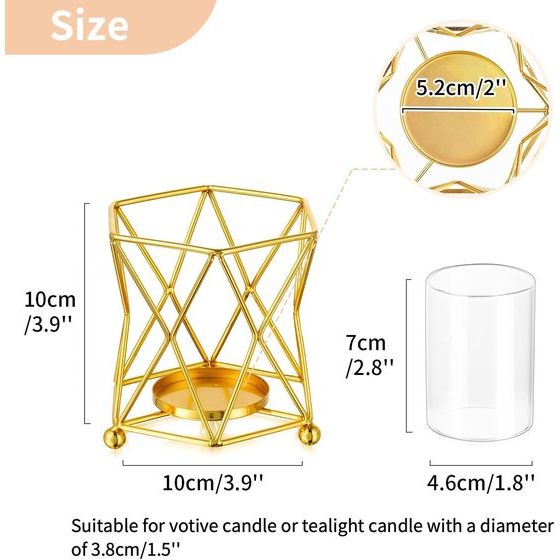 Theelichthouder kandelaar goud geometrisch: theelicht geometrische kaarsenhouder 2 stuks zeshoek metalen theelichtjes decoratieve lantaarn eetkamer woonkamer slaapkamer bruiloft tafel