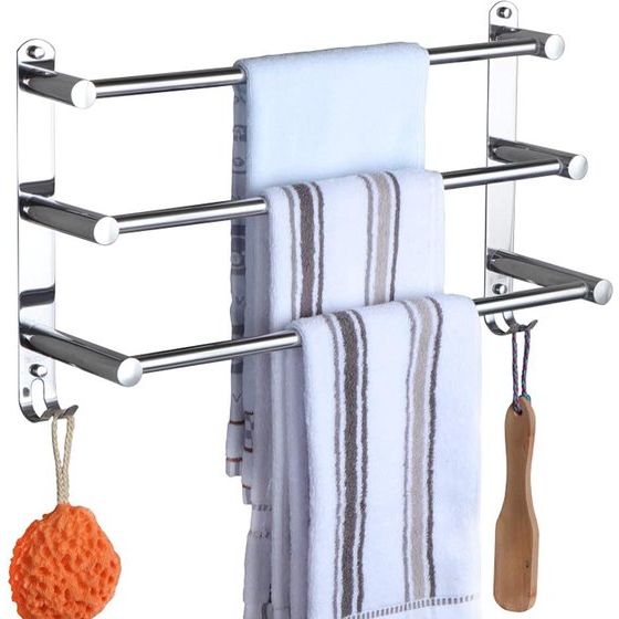 Handdoekhouder, chroom, roestvrij staal, met haken, intrekbaar, 49-90 cm, handdoekstang, badkamer, wandmontage, handdoekhouder voor badkamer, keuken, toilet, hotelhanddoekhouder