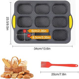 Siliconen bakvorm, stokbrood bakvorm met 9 gaten, anti-aanbak siliconen vorm bakvormen, siliconen bakvorm lade voor brood, broodjes (zwart