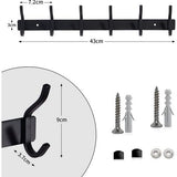 Kledinghaken, haaklijst, garderobehaken, roestvrij staal, garderobe met 6 haken, garderobelijst, jashouder, wandhaken voor slaapkamer, badkamer, keuken (zwart, 6 haken)