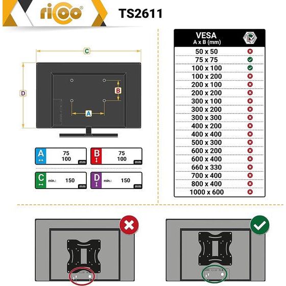 Monitorbehuizing voor paneel, VESA paneelbehuizing voor 13-32 inch, monitorbehuizing, 1 monitorarm TS2611, beeldschermhouder, kantelbaar, draaibaar, monitorarm, beeldschermhouder, monitorbehuizing