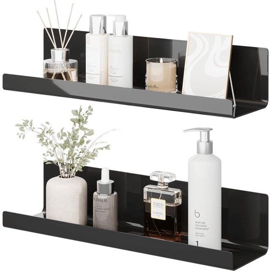 Wall Shelf, No Drilling, Floating Shelf, Set of 2, Black Acrylic Wall Shelf for Books and Photos, Home Decoration, Wall Shelf for Kitchen, Bathroom, Office, Living Room (32 x 10 x 8 cm)