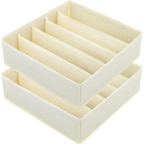 2 stuks opbergdozen, 6 cellen opvouwbare lade-organizer voor ondergoed, stoffen box, lade-organizer voor het bewaren van beha's, ladeverdeler, thuis, slaapzaal, kledingkast, beige