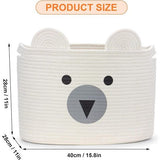 Katoenen kinderopbergmand voor speelgoed en wasgoed, wasmand en speelgoedmand in één, kinderkamerdecoratie witte beer