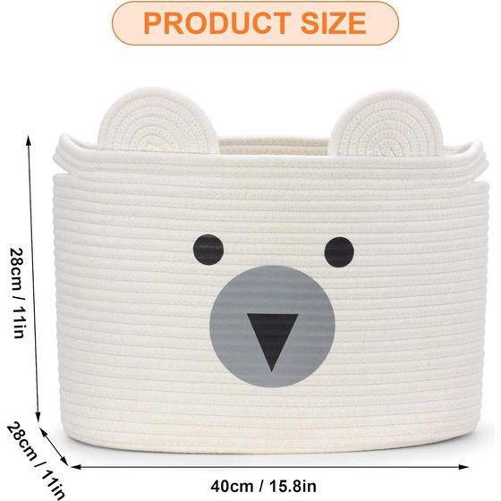 Katoenen kinderopbergmand voor speelgoed en wasgoed, wasmand en speelgoedmand in één, kinderkamerdecoratie witte beer