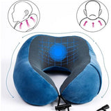 Nekkussen set met 3D slaapmasker en oordopjes - afneembare overtrek - traagschuim - ritssluiting - incl. opbergtas - reiskussen - kleur naar keuze (blauw)