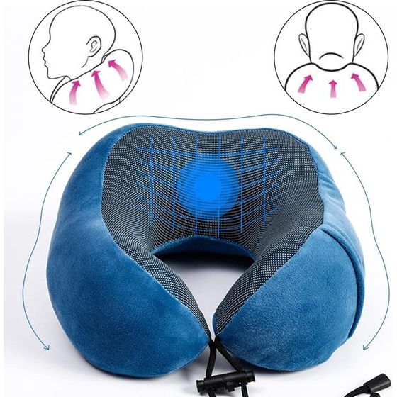 Nekkussen set met 3D slaapmasker en oordopjes - afneembare overtrek - traagschuim - ritssluiting - incl. opbergtas - reiskussen - kleur naar keuze (blauw)