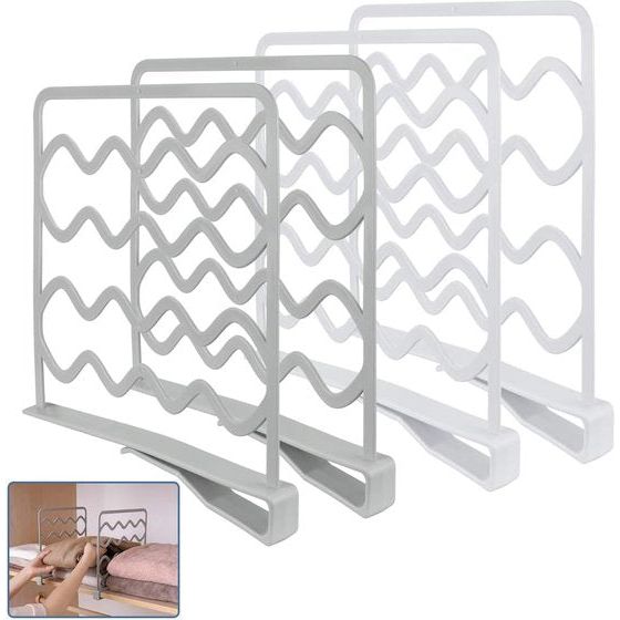 4 Pieces Shelf Divider Wardrobe Organiser Cabinet Divider Shelf Divider Set Shelf System No Drilling Wardrobe System Space Saving Clothes Shelf for Cupboard Kitchen Bookshelf Bedroom