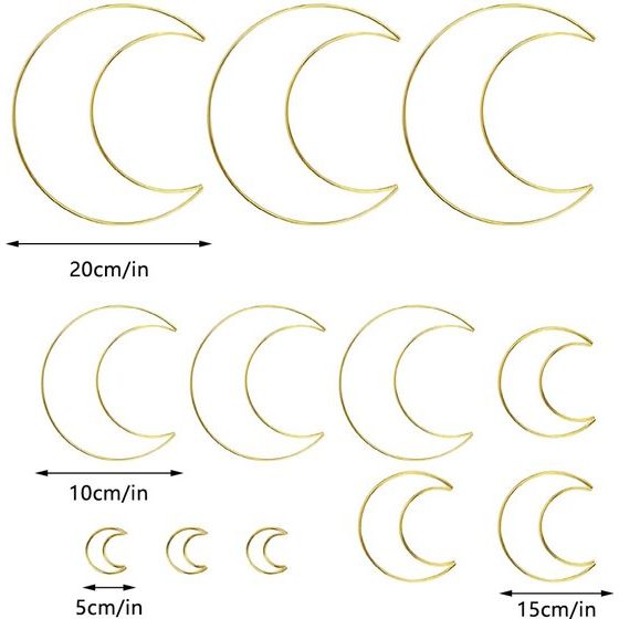 Pack of 12 Gold Dream Catcher Rings Metal Rings for Crafts Metal Moon Hoops Dream Catcher Metal for DIY Crafts Dream Catcher and Wreath Wedding Decor (20/15/10/5 cm)