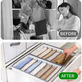 Lade-kledingorganizer, 7 vakken, opvouwbare kledingkastscheidingswanden met handvat, multifunctionele kastopbergdoos, opvouwbare kastorganizer, set van 2 (grijze rand)