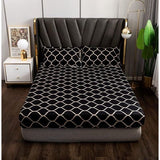 Hoeslaken, 200 x 200 cm, zwart geometrisch roosterpatroon hoeslaken, zacht microvezel boxspringlaken geschikt voor matrassen van 30 cm