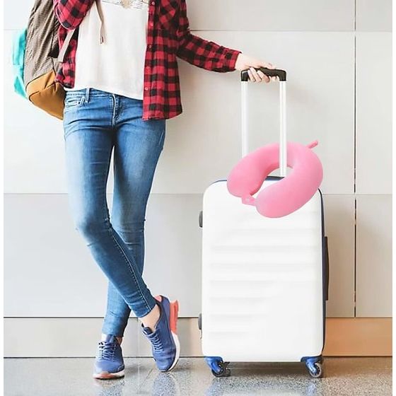 Reiskussen Nekkussen, Nekkussen van traagschuim, Steunkussen, Comfortabel voor de nek, voor reizen, auto, vliegtuig, bus (roze)