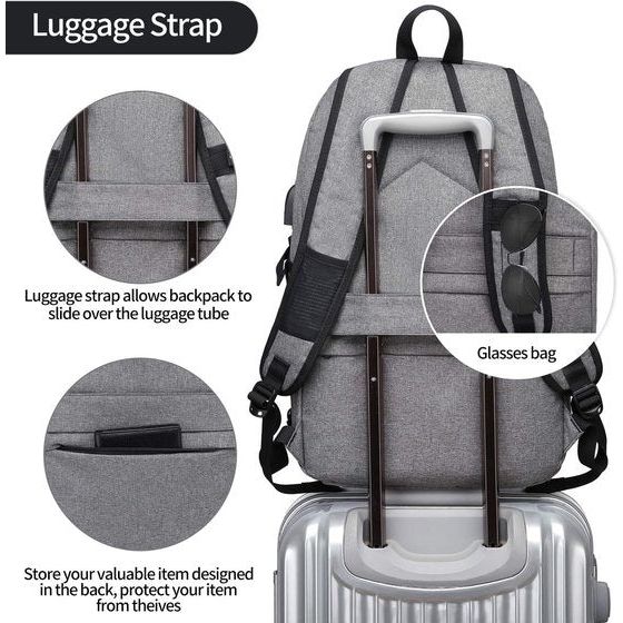 Laptoprugzak voor heren, 17 inch laptop, anti-diefstal, schoolrugzak, zakelijk, notebook, rugzak, waterdicht, met USB, cadeau voor mannen, werk, reizen, scholieren, jongens, tieners, grijs