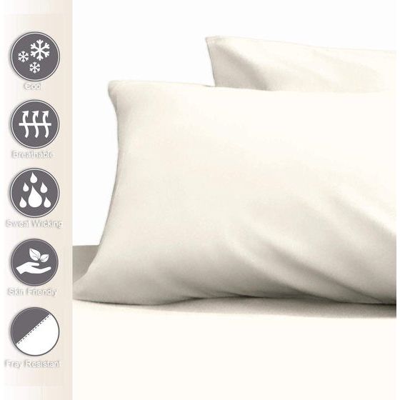 Nieuw ivoor kussensloop 60 x 70 cm, katoen, set van 2 met ritssluiting, 400 draden, lange stapel katoen, satijn, geweven hoofdkussensloop, 60 x 70 cm (100% katoenen kussensloop)