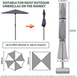 Parasol beschermhoes met staaf, afdekkappen voor Ø 300 cm tuinscherm met ventilatieopeningen, afdekking voor marktparasol/balkonscherm, 100% polyester, waterdicht, lichtgrijs