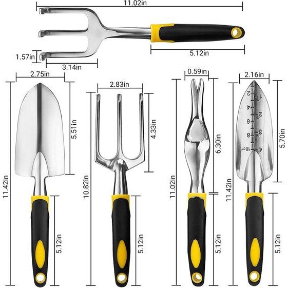 5-delige tuingereedschapset met heavy-duty gegoten aluminium koppen en ergonomische handgrepen, tuingereedschap voor tuinieren, dames en heren