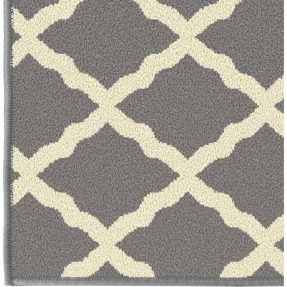 Glamour Collectie Vloerkleed met rubberen achterkant en elegant rasterontwerp, 100 x 150 cm, grijs.