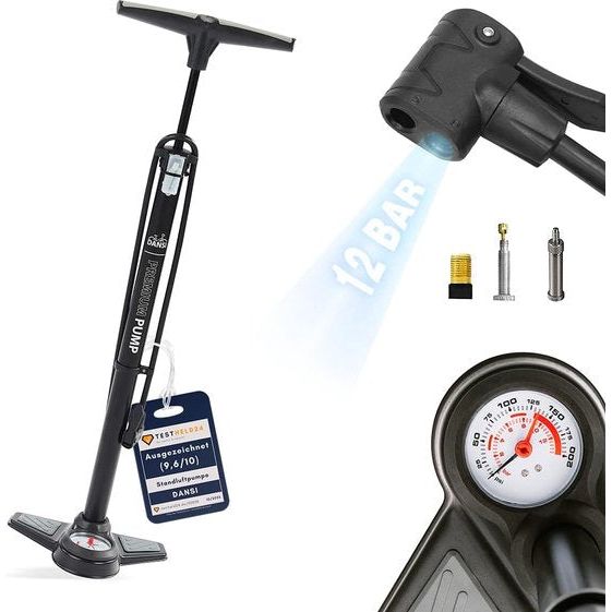 Stationaire luchtpomp, diverse modellen, met adapters, geschikt voor alle gangbare kleppen, met manometer