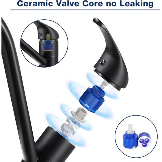 Keukenkraan zwart, keukenkraan 360° draaibaar, ééngreeps keukenmengkraan, aanrechtkraan met keramisch cartouche, koud en warm standen