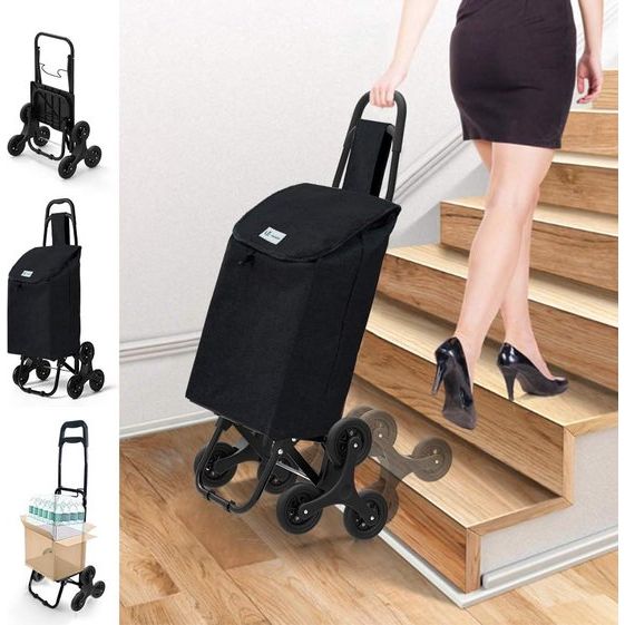 Boodschappentrolley, opvouwbaar, met 3 wielen, waterdicht, 32 liter, zwart.