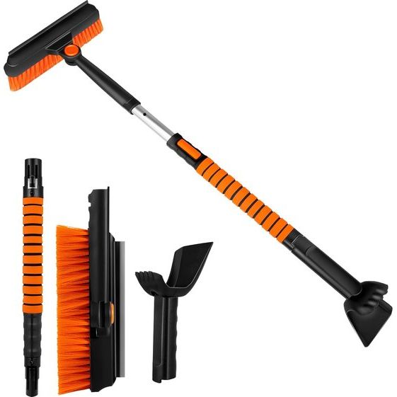 3-in-1 ijskrabber voor de auto, 3-in-1 ijsschraper voor de auto, met bezem, telescopische reinigingsborstel met rakel