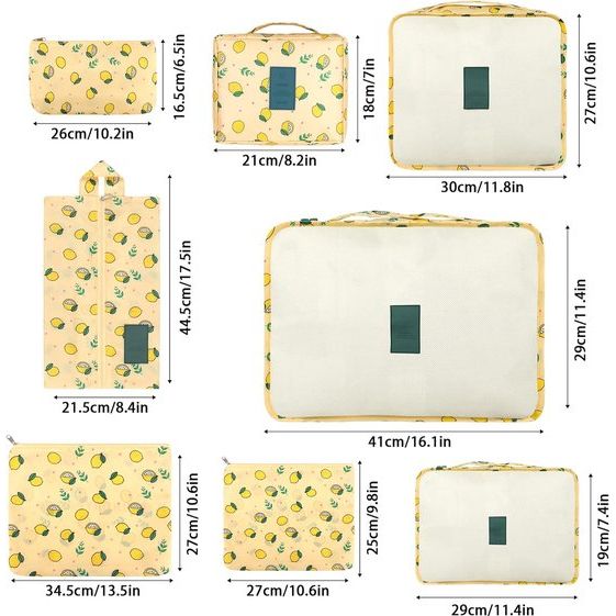 Packing Cubes kofferorganizer, 8 stuks kofferorganizer, pakzakken met schoenenzak, waszak, reisorganizer, kledingtassen voor rugzak (geel)