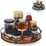 Draaitafelorganizer - 23 cm draaitafelkeuken voor kruiden en accessoires met geïntegreerde handgrepen en antislipbasis - gemakkelijk schoon te maken Bamboe en ijzer Rondell keukenkast
