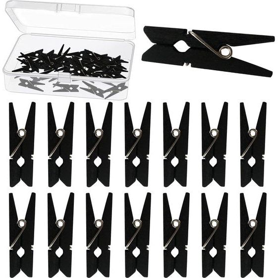 Mini-kledingpinnen voor foto's, 50 stuks houten fotoclips, fotoclips, foto's, handwerk, weergave, zwart