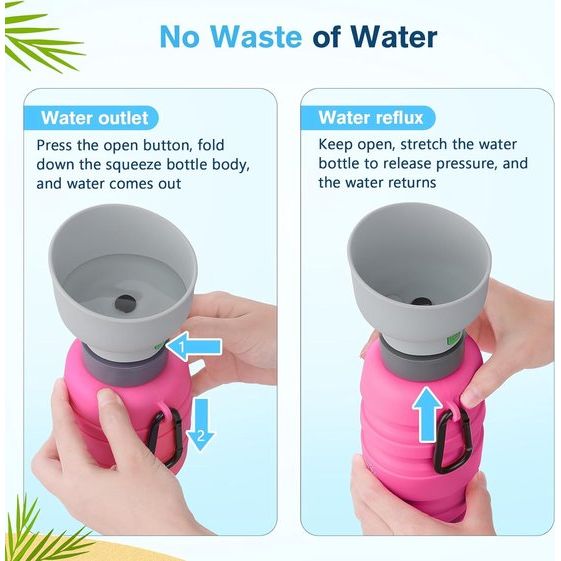 Hondenwaterfles, opvouwbare waterfles Honden voor onderweg, veilig, niet-giftig, waterfles voor huisdieren, geschikt voor hondenreizen buitenshuis, training en andere buitenactiviteiten, roze