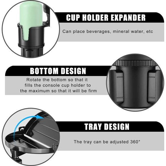 Bekerhouder voor in de auto, multifunctionele tafel, 3-in-1 bekerhouder, antislip, universele bekerhouder voor middenconsole, compatibel met de meeste voertuigen
