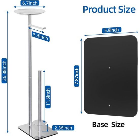 Freestanding Toilet Paper Holder with Reserve, 304 Stainless Steel Toilet Paper Dispenser Paper Roll Storage Rack for 4 Large Rolls, with Base Waterproof, Rustproof Modern Matt (Silver)