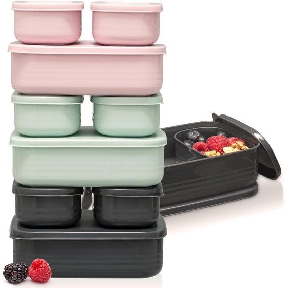 Broodtrommels, lchboxset, 1 x 900 ml + 2 x 280 ml, broodtrommel met vakken voor kinderen en volwassenen, te gebruiken als boterhamtrommel, broodtrommel, mintgroen, spacezwart, roze, 3 x 900