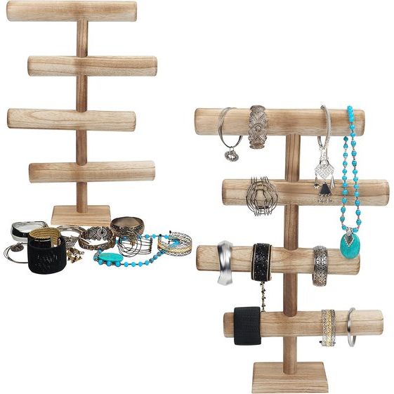 4 niveaus sieradenstandaard, houten kettingen, opbergen, sieradenorganizer, 48 cm hoog, sieradenboom voor kettingen, armbanden, horloges, scrunchies en armbanden, T-bar, nachtkastorganizer,