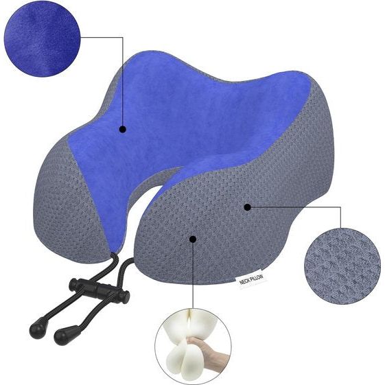 Aeroplane Neck Pillow, Travel Pillow Car Made of Memory Foam with Velvety Soft Cover, Adult Neck Pillow for Travel, Camping, Office and Home (Dark Blue)