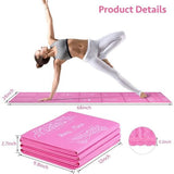 Opvouwbare yogamat voor dames, antislip oefenmat voor thuisgymnastiek, reisyogaset met rekband voor yoga, pilates en fitness, 68"L x 24"B x 1/5 inch dik