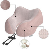 Nekkussen vliegtuig, reiskussen auto van traagschuim met fluweelzachte overtrek, nekkussen voor volwassenen, voor reizen, camping, kantoor en huis (roze)