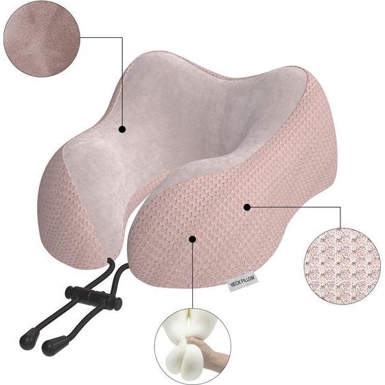 Nekkussen vliegtuig, reiskussen auto van traagschuim met fluweelzachte overtrek, nekkussen voor volwassenen, voor reizen, camping, kantoor en huis (roze)