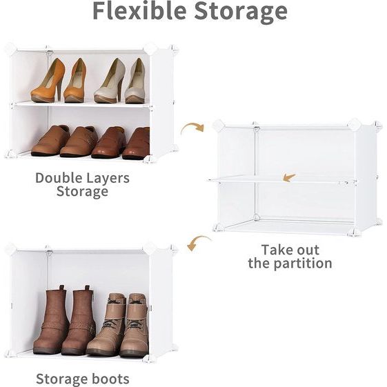Schoenenkast, doe-het-zelf schoenenrek, modulaire schoenenstandaard met deur, draagbare kunststof schoenenorganizer, opbergrek voor hal, slaapkamer, entree (melkachtige draad, 2 x 8)